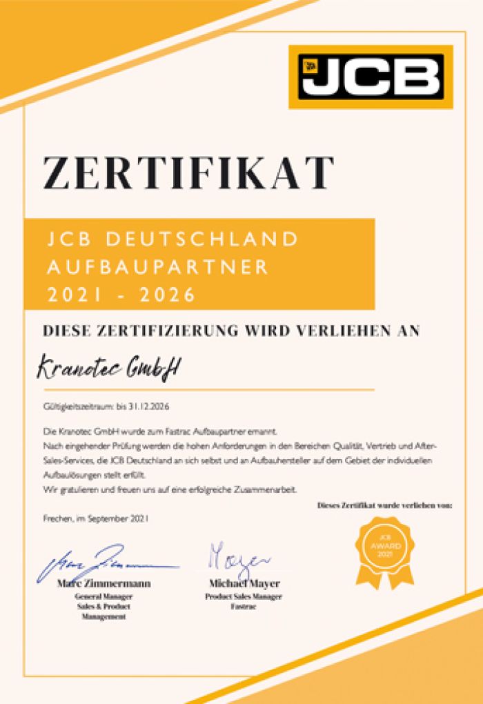 Zertifikat JCB Aufbaupartner